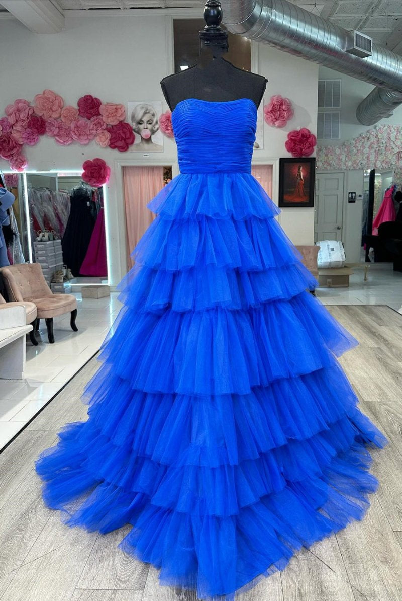 Daleyza |A-Line Strapless Tiered Tulle Prom Dress with Ruffles