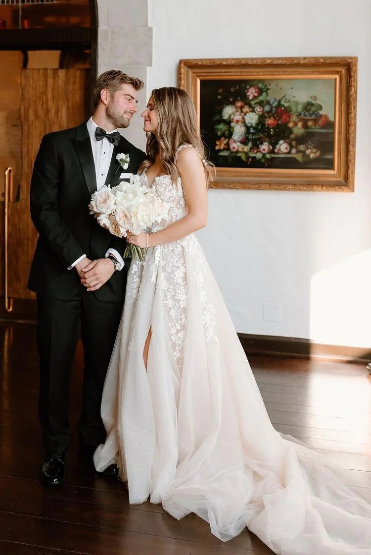 Fairy A Line Sweetheart Tulle Wedding Dresses with Appliques