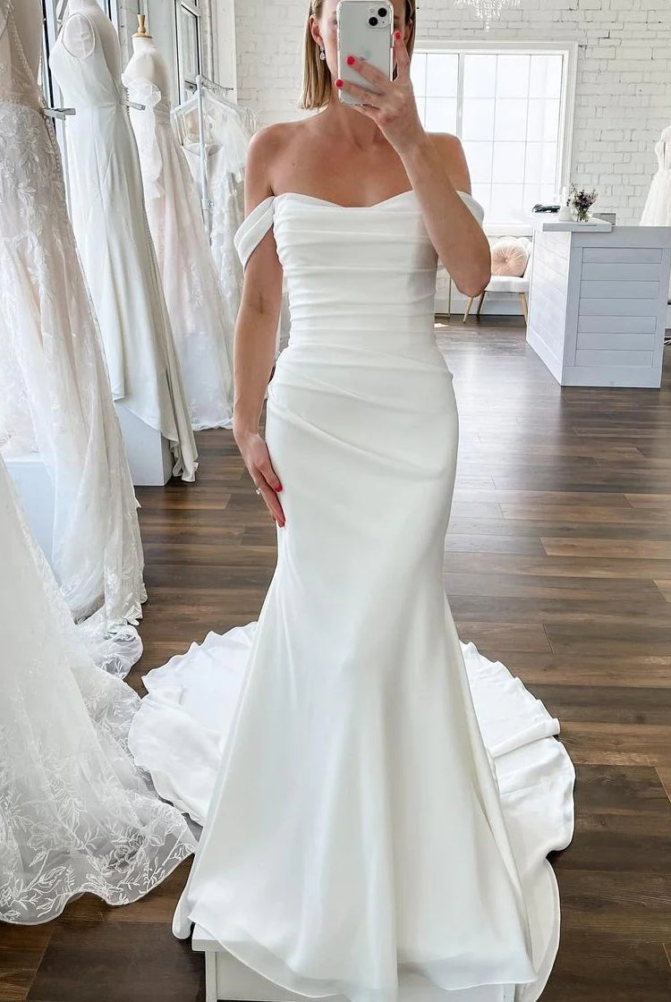 Hariklia | Elegant Mermaid Off the Shoulder Elastic Long Wedding Dresses
