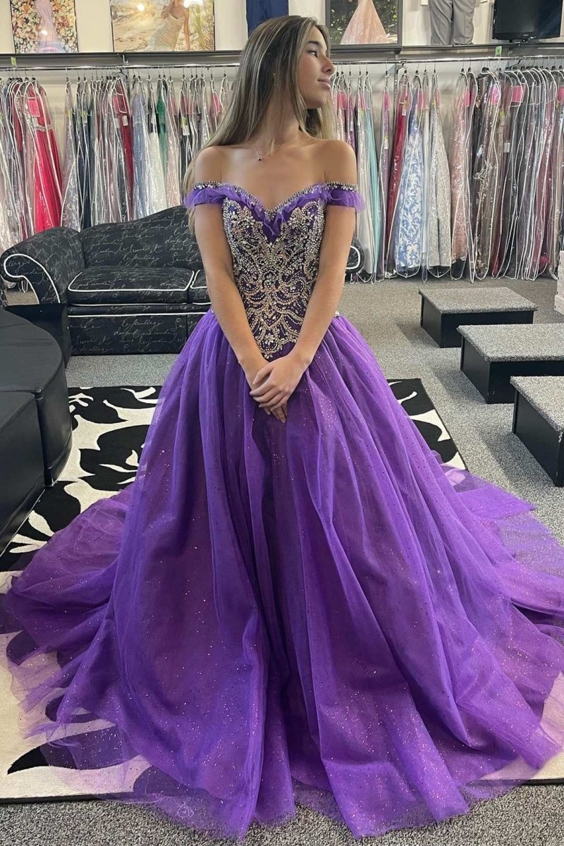 Quinceanera Dress Princess Purple Beaded Off-the-Shoulder Ball Gown Quinceanera Dress Princess Purple Beaded Off-the-Shoulder Ball Gown