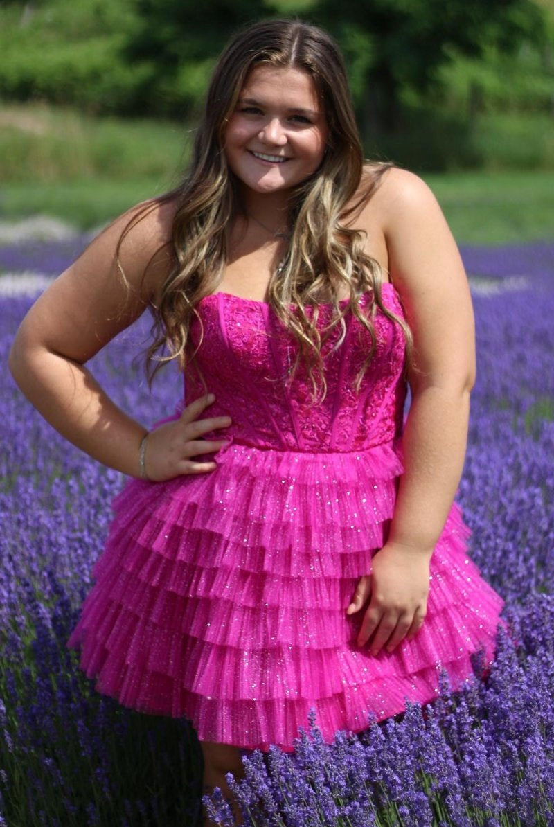 Sweetheart Purple A - line Tiered Ruffle Short Dress - KissProm