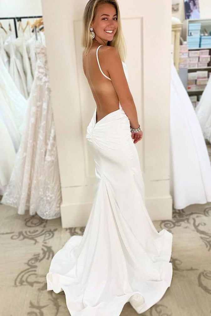 Sex Low Back Mermaid Satin Sleeveless Wedding Dresses