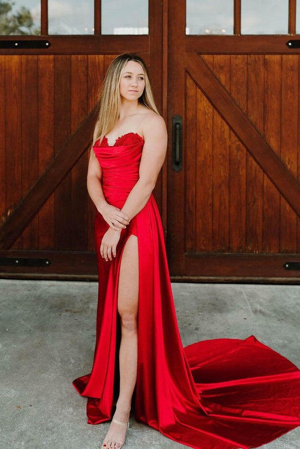 Vida |Mermaid Strapless Satin Prom Dress with Slit