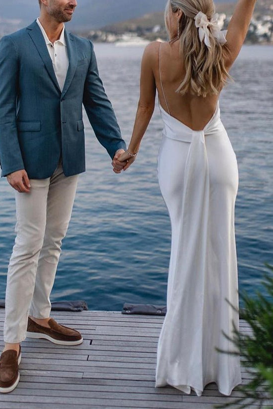 Sheath V-Neck Sleeveless Floor-Length Wedding Dresses