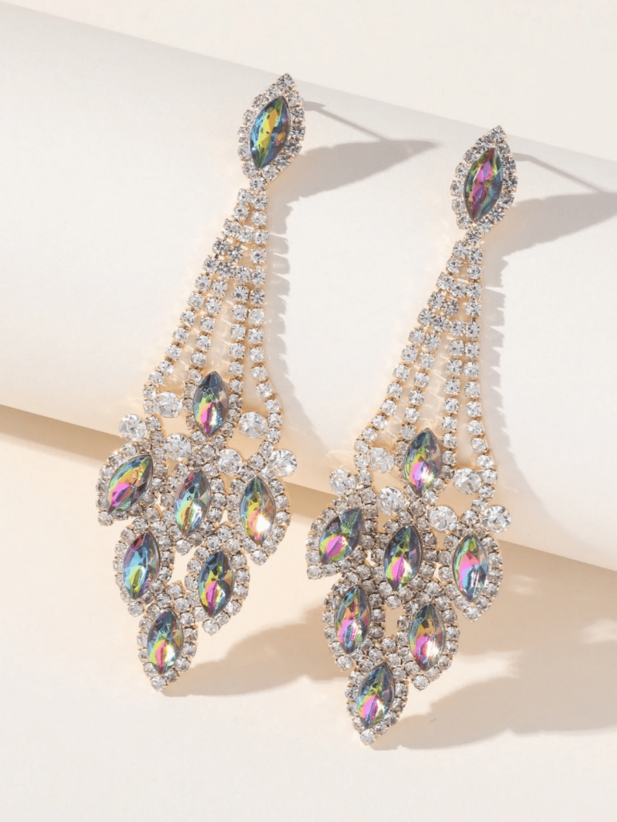 Blue Statement Rhinestones Tassel Long Earrings - KissProm