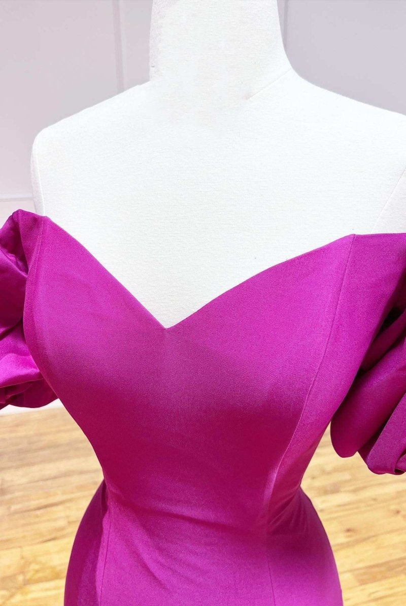 Magenta Satin Strapless Trumpet Long Prom Dress - KissProm