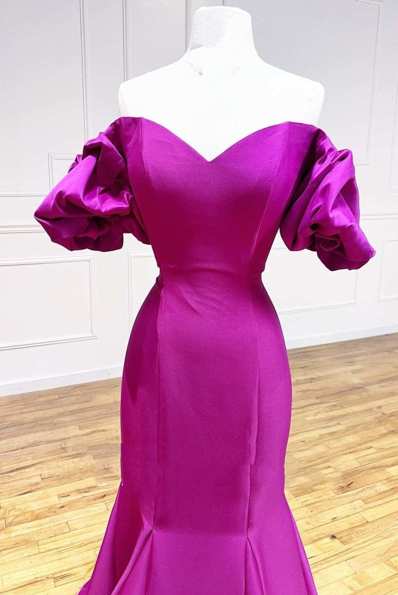 Magenta Satin Strapless Trumpet Long Prom Dress - KissProm