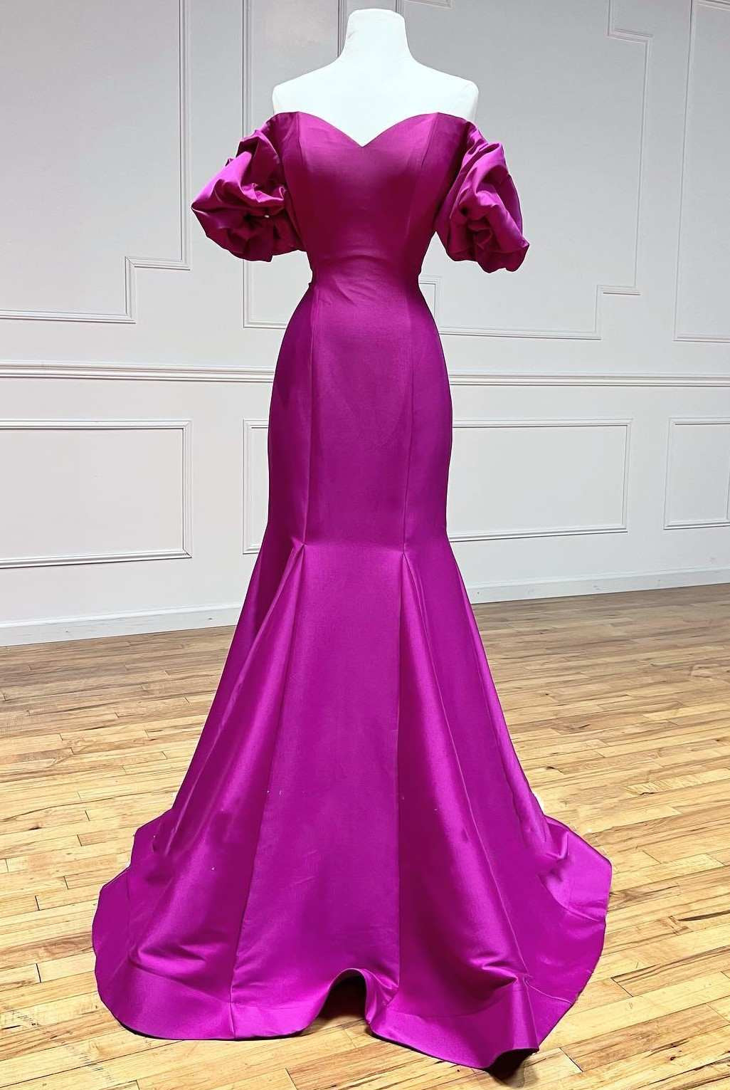 Magenta Satin Strapless Trumpet Long Prom Dress - KissProm