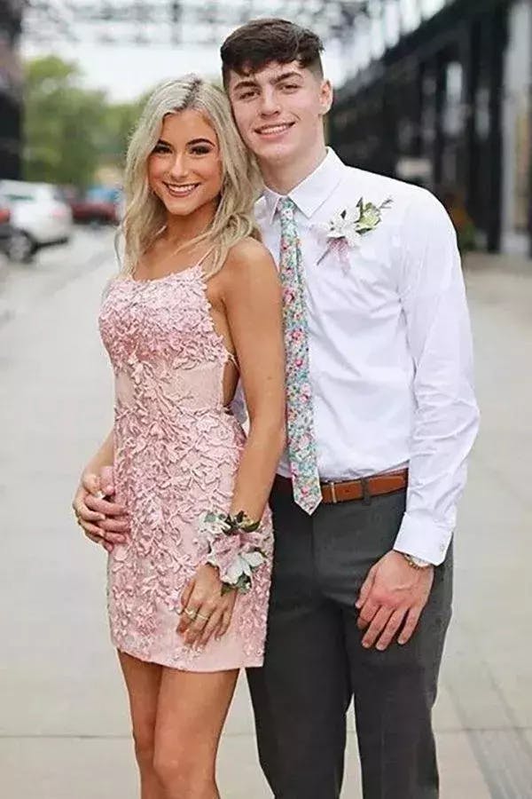 Amari |Sheath Spaghetti Straps Lace Short Homecoming & Cocktail Dresses – Homecoming Dress by KissProm | Available at KissProm