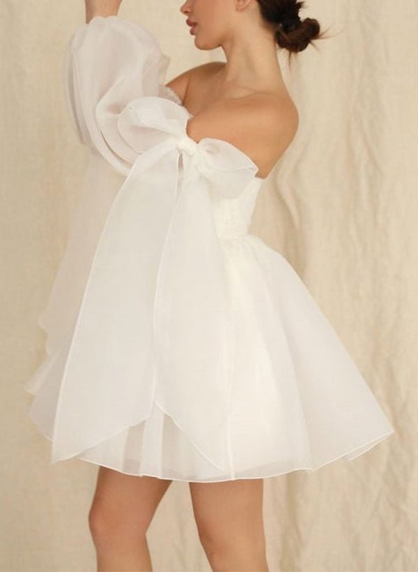Ronnie | A-Line Puff Long Sleeves Short Wedding Dresses With Bows
