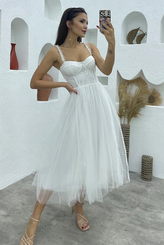 A-Line Sweetheart symmetrical Satin Wedding Dresses With Cascading Ruffles