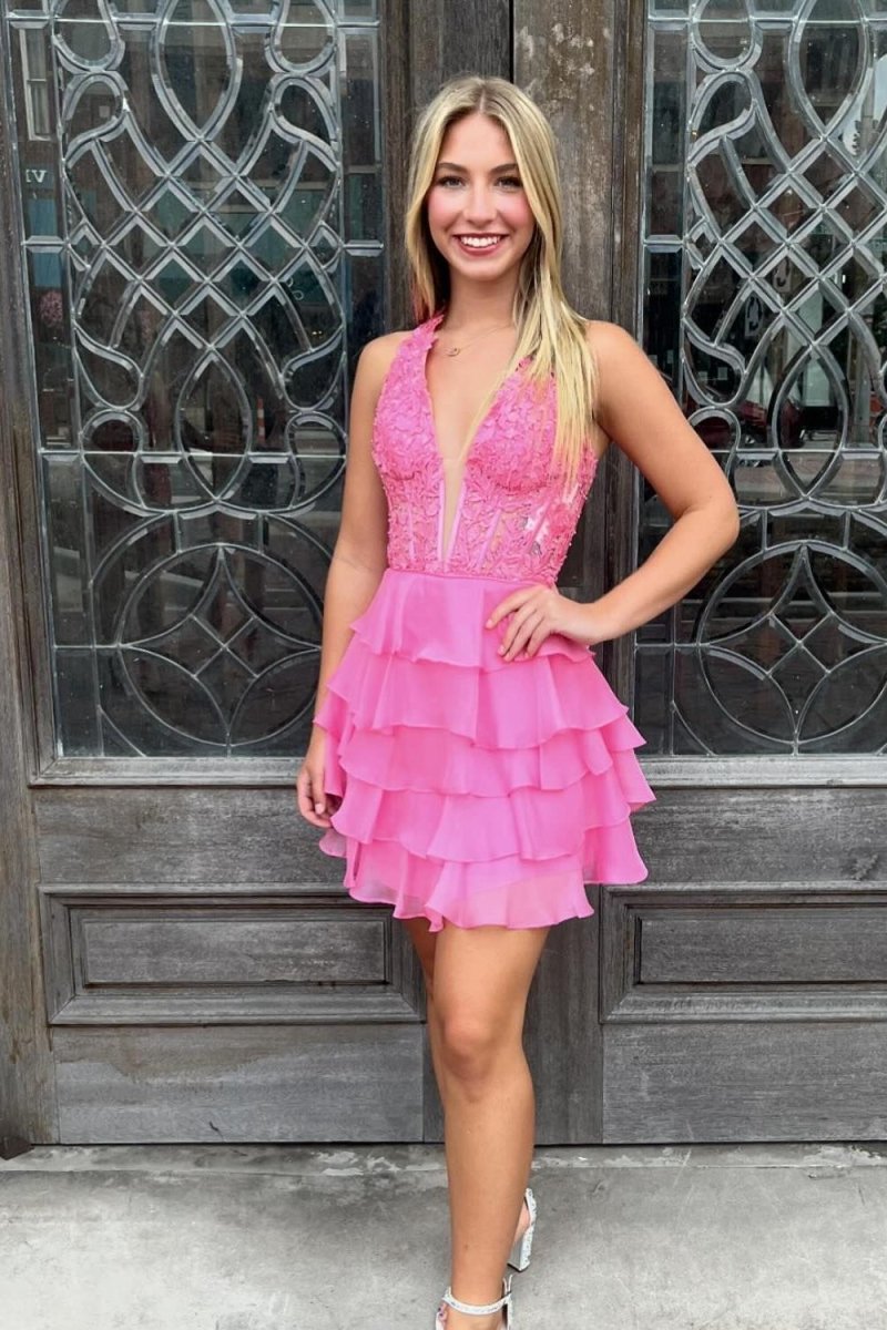 Sexy Hot Pink Chiffon Bodycon Homecoming Dress Cocktail Dress cc1875 main image 1