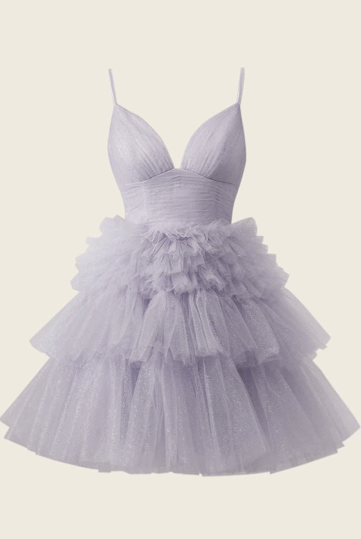 Layla | A-Line Deep V Neck Tiered Short Homecoming Dress