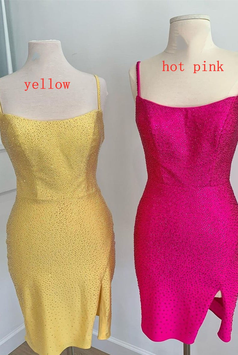 Short Tight Yellow Homecoming Dress with Lace Up