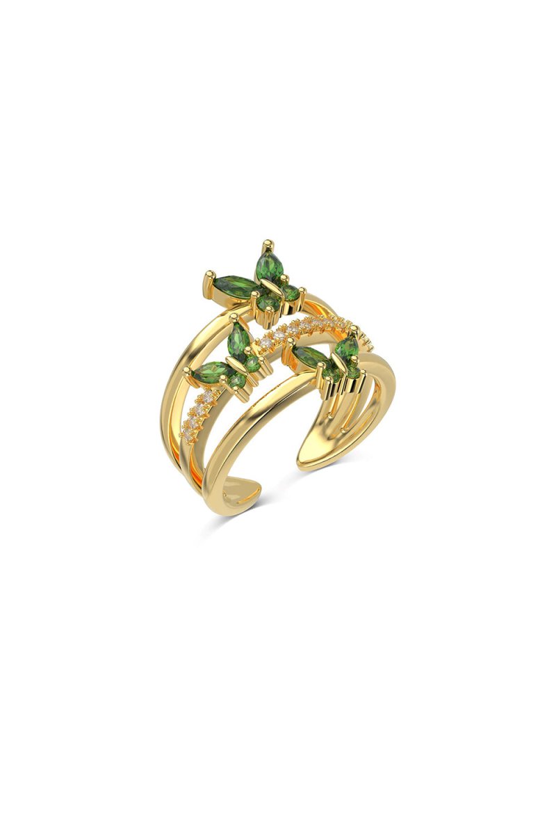 18k Gold Plated Butterfly Adjustable Triple Wrap Open Ring
