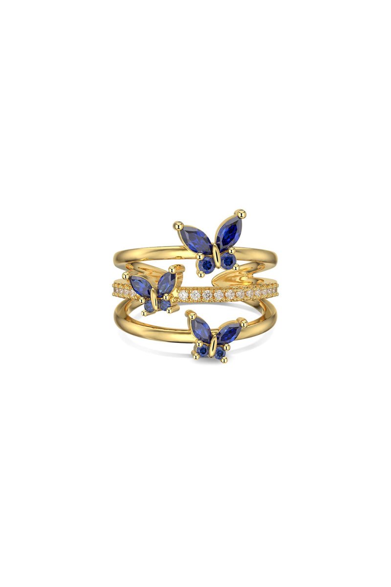 18k Gold Plated Butterfly Adjustable Triple Wrap Open Ring