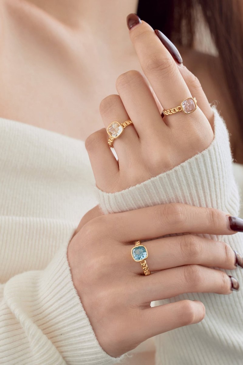 18K Gold Plated Fat Square Bright Zircon Ring