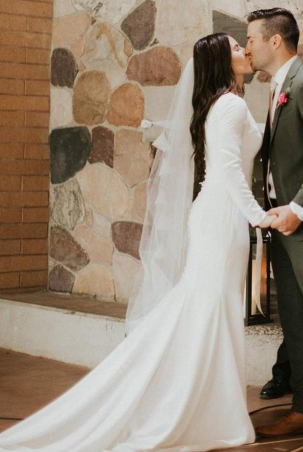 Kylie | Satin Chapel Train Mermaid Long Sleeve Wedding Dress