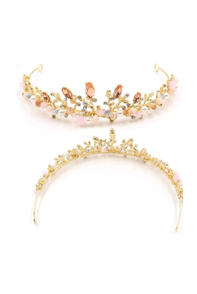 Crystal Pearl Rose Gold Bridal Tiaras - KissProm