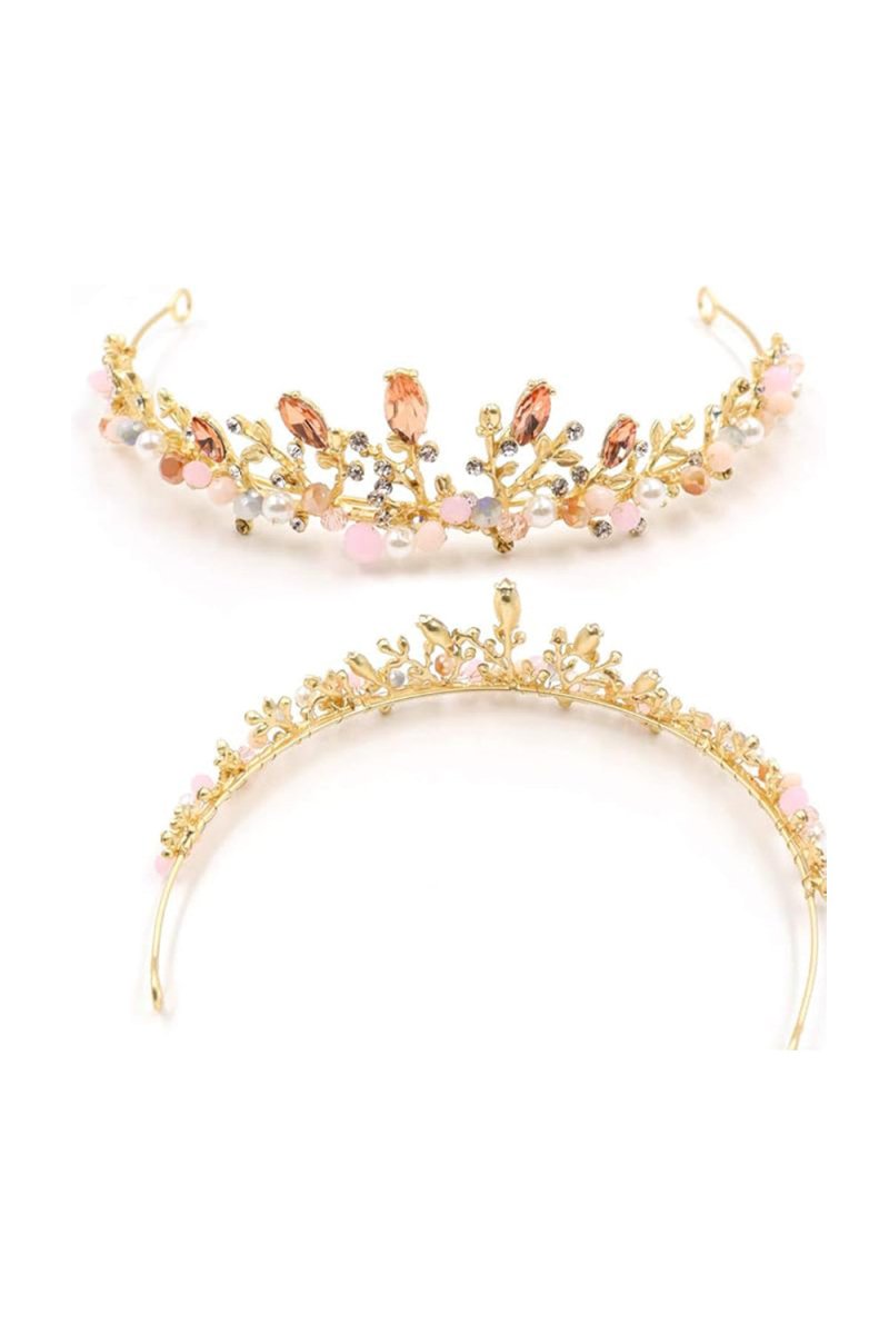 Crystal Pearl Rose Gold Bridal Tiaras - KissProm