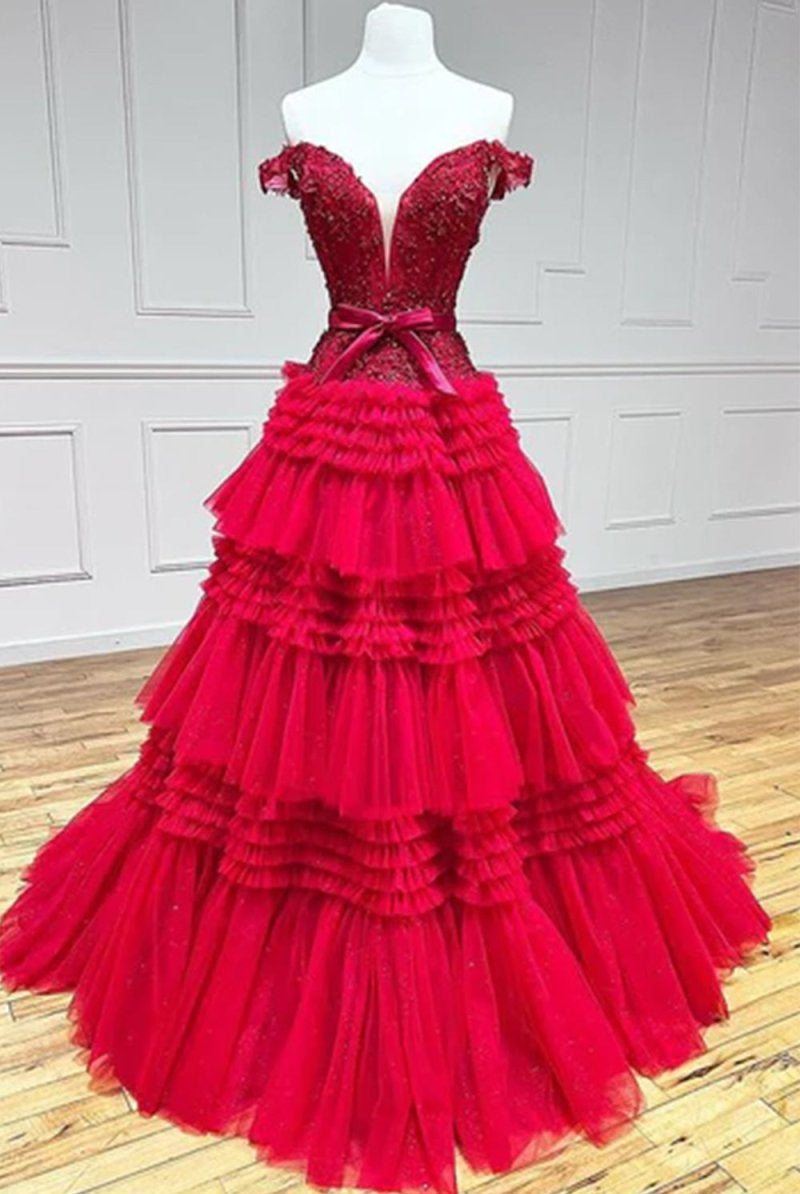 Princess A Line Off the Shoulder Light Pink Long Prom Dress with Ruffles