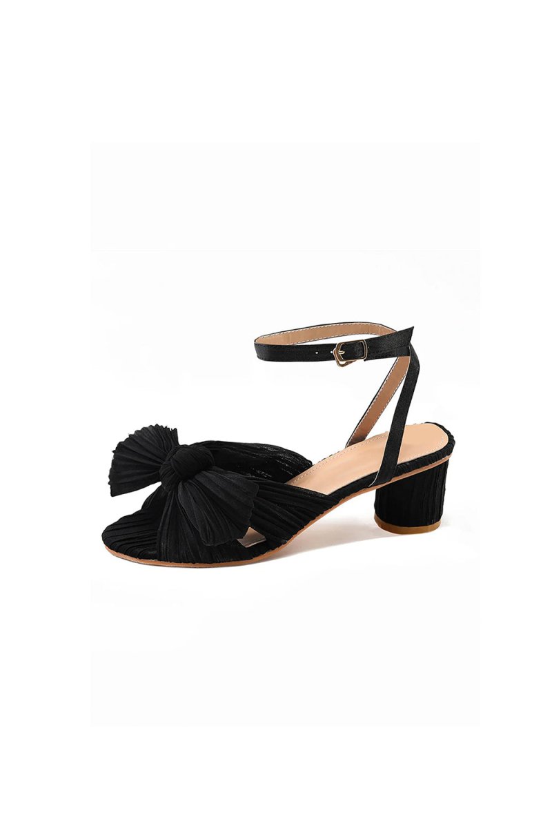 Outdoor Satin Peep Toe Chunky Heel Shoes With Buckle Bowknot - KissProm
