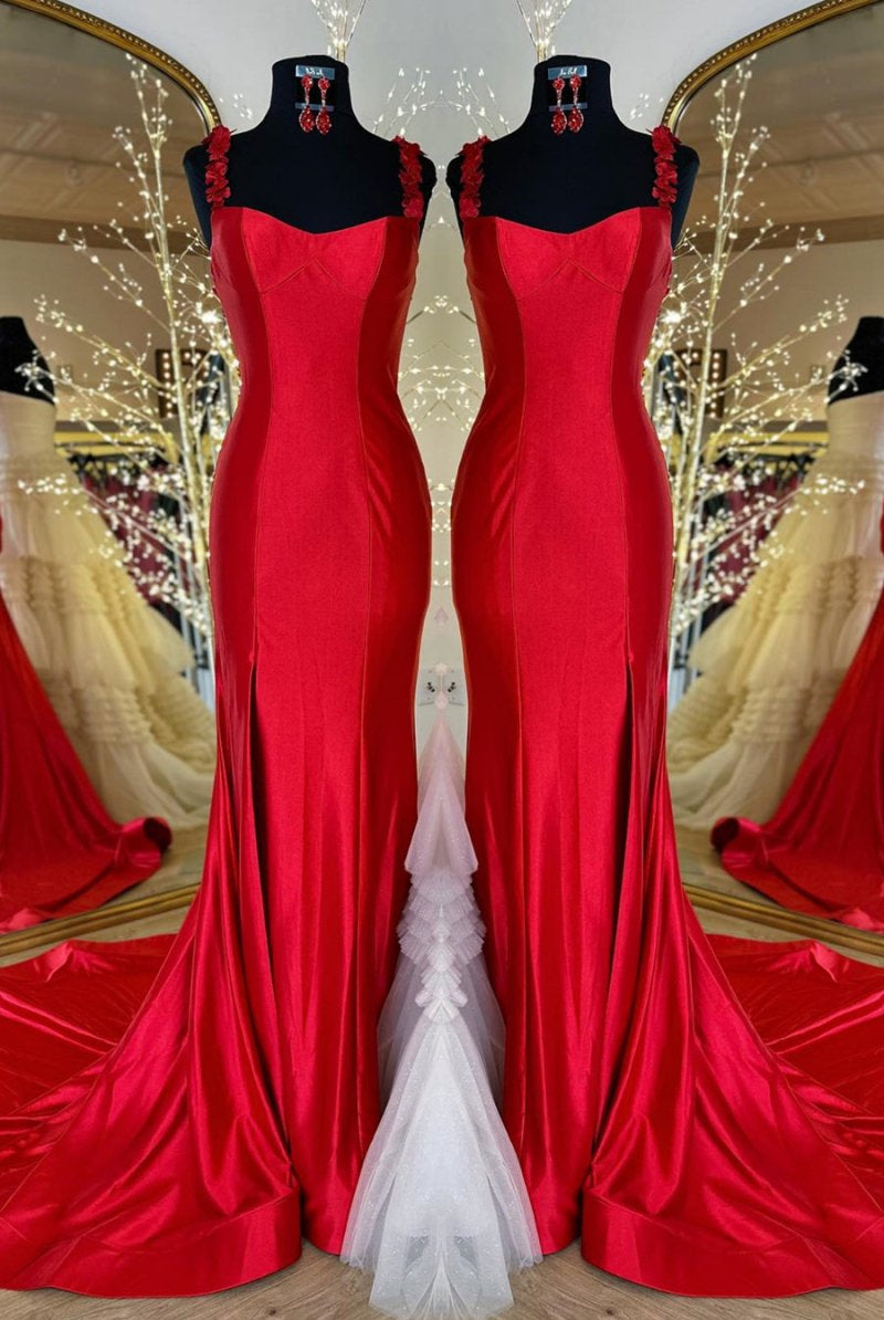 Hana | Black Straps Floral Mermaid Long Prom Dress