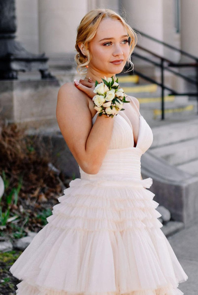 Amanda | Tulle Deep V Neck Spaghetti Straps Long Prom Dress