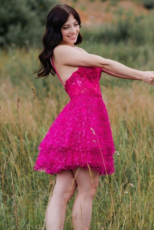 Heiden | A-Line Spaghetti Straps Short Homecoming Dress with Appliques