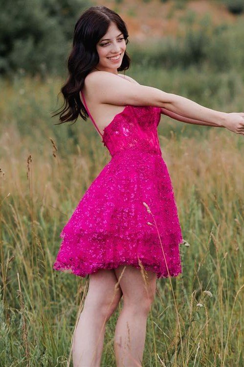 Heiden | A-Line Spaghetti Straps Short Homecoming Dress with Appliques