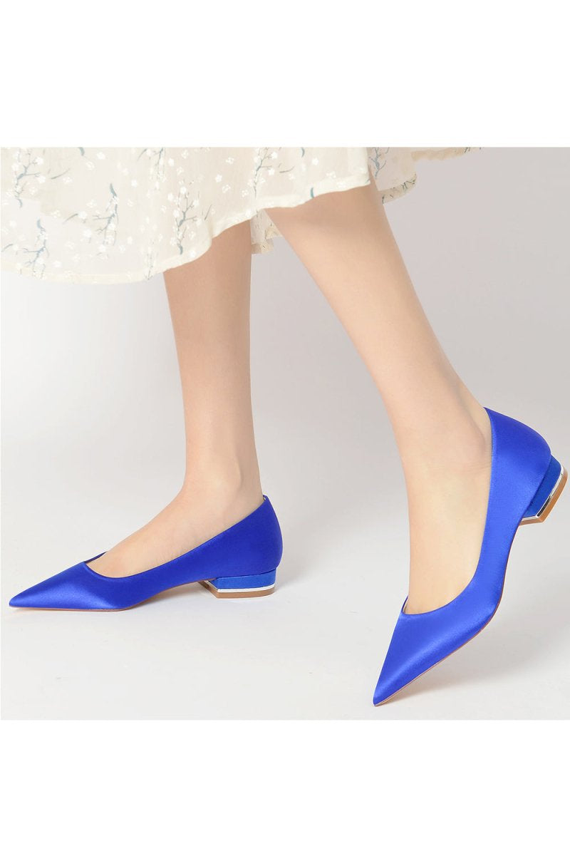 Simple Pointed Toe Satin Low Heels - KissProm