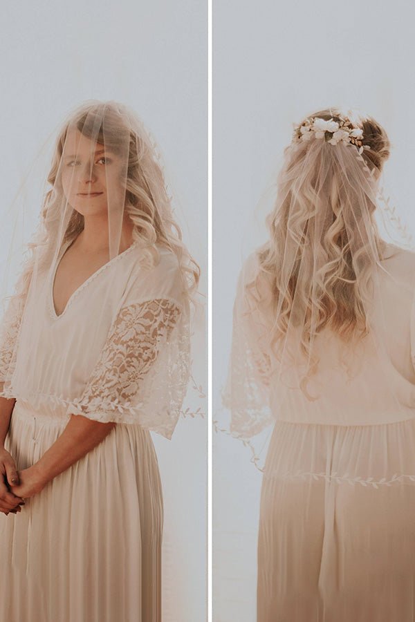 Vintage Tulle With Lace Ribbon Wedding Veils - KissProm
