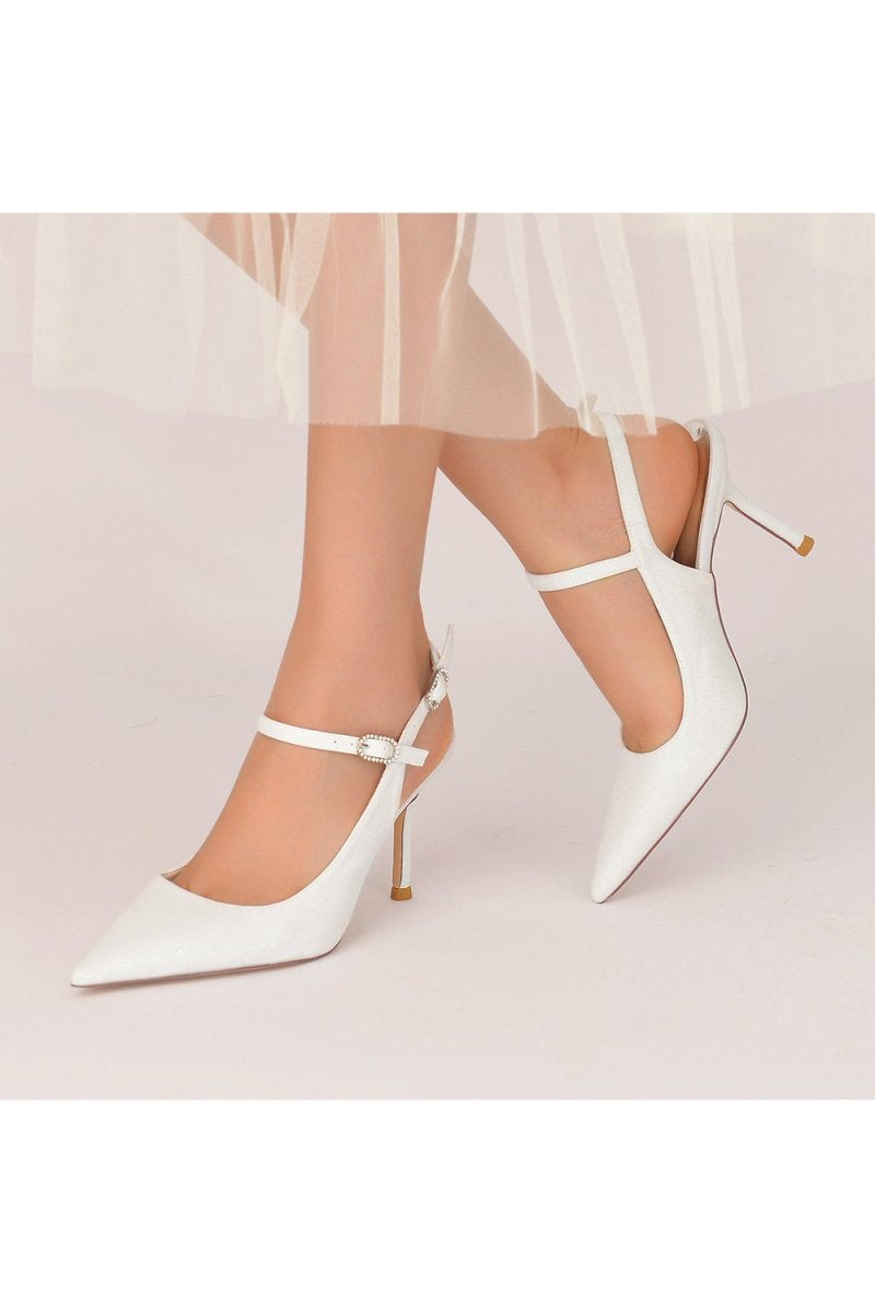 Sequin Slingback Pointed Toe High Heels - KissProm