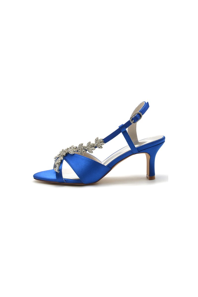 Elegant Royal Blue High Heel Sandals with Gold Ornament - KissProm