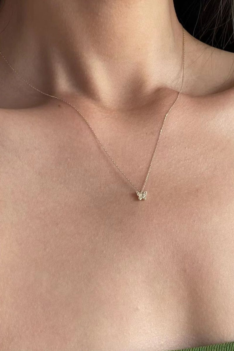 Butterfly Pendant Zircon Necklace - KissProm