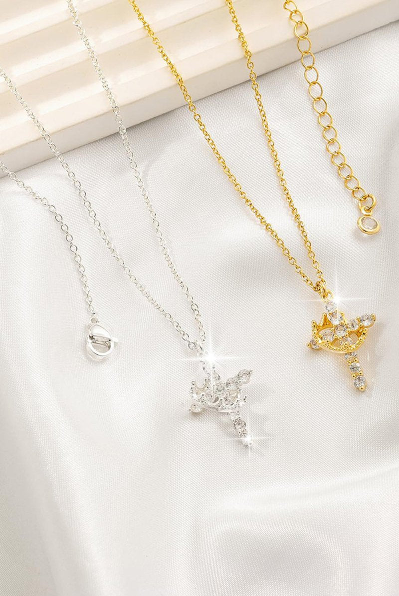 Cross Crown Pendant Zircon Necklace