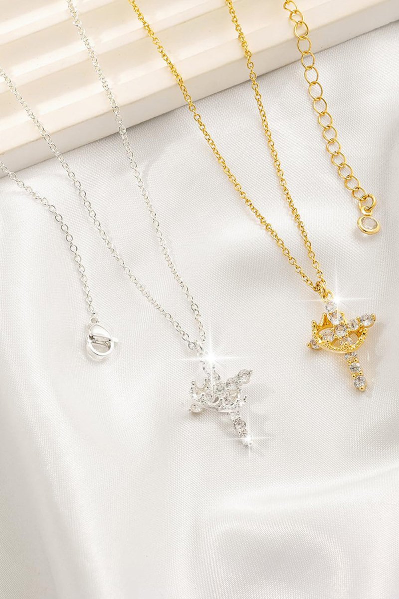 Cross Crown Pendant Zircon Necklace
