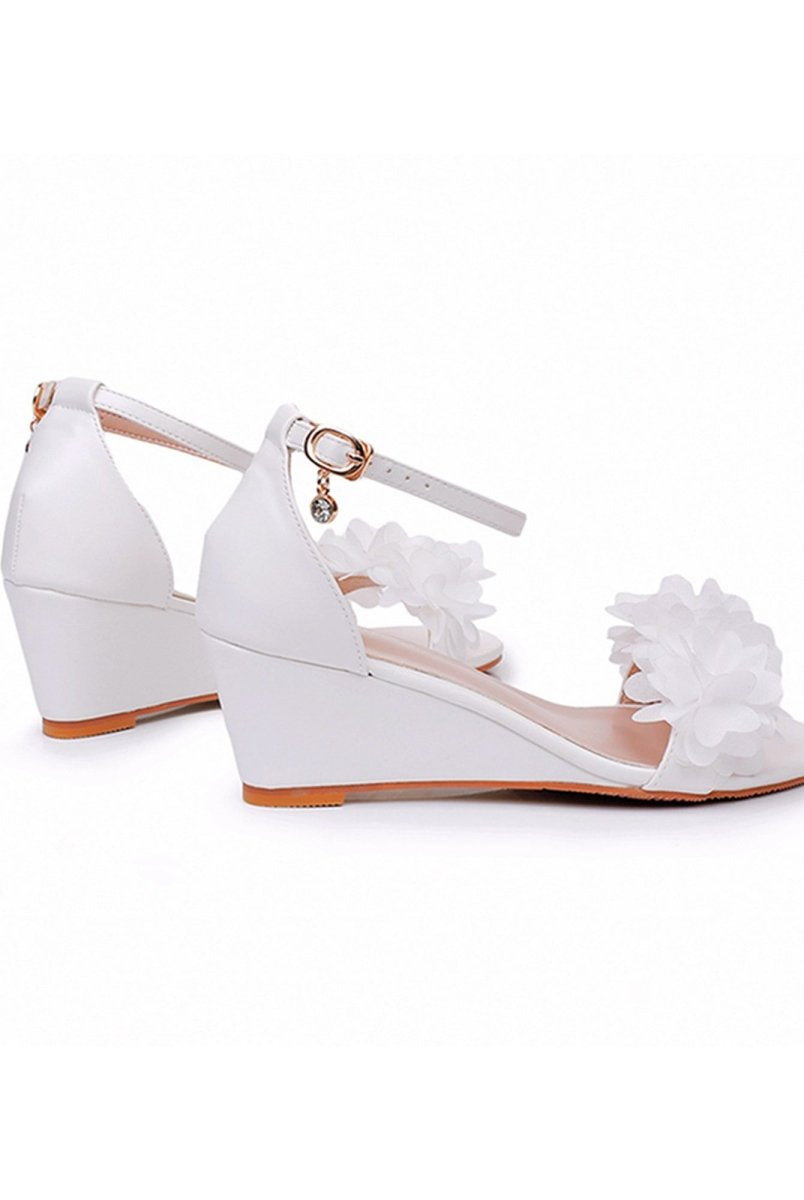 White Floral Open Toe Ankle - Strap Beach Sandals - KissProm