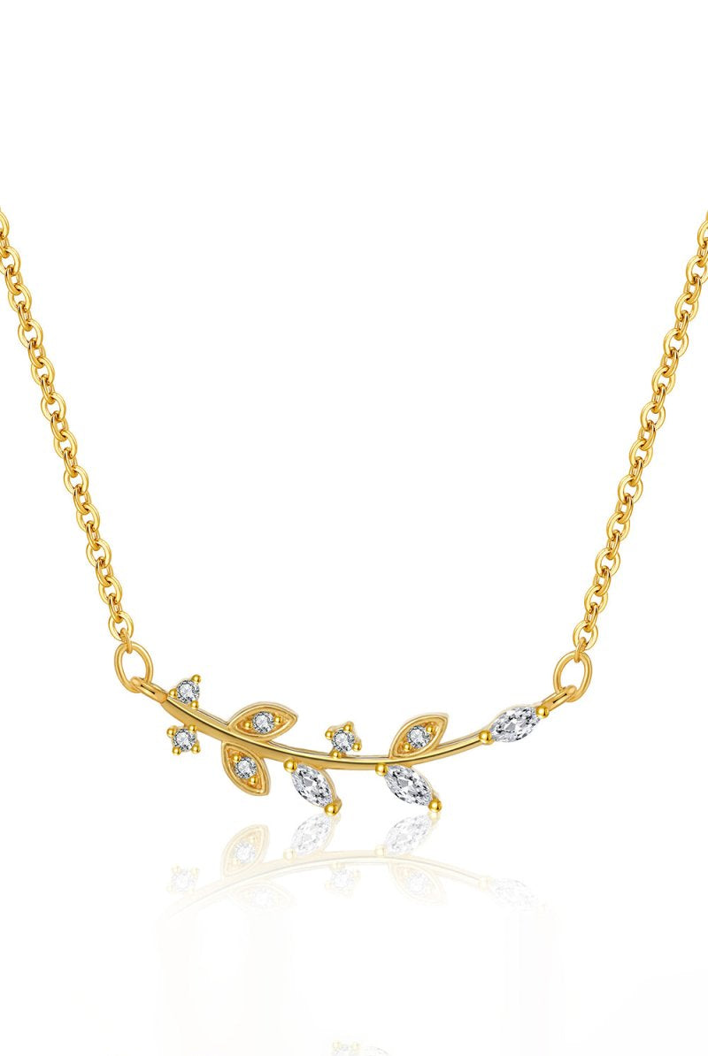Leaf Pendant Zircon Necklace - KissProm