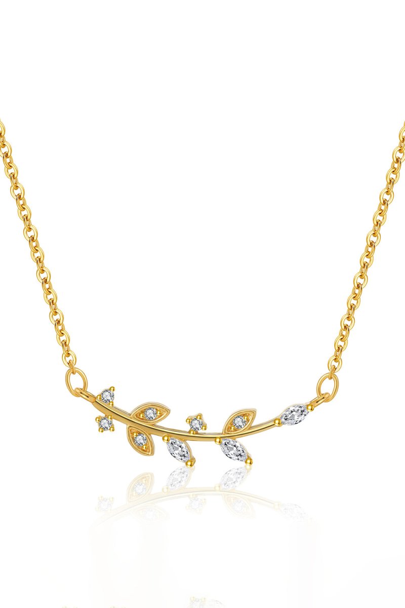 Leaf Pendant Zircon Necklace - KissProm