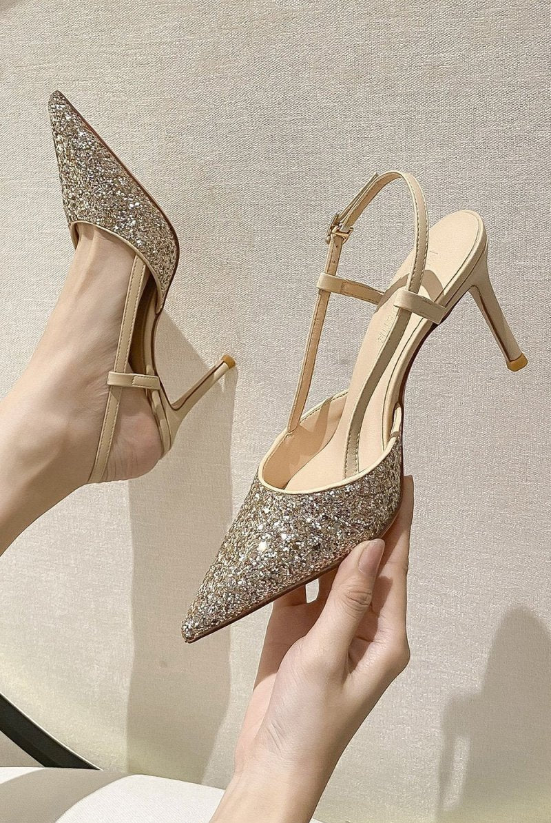 Stiletto High Heels with One Buckle and Toe Cap - KissProm