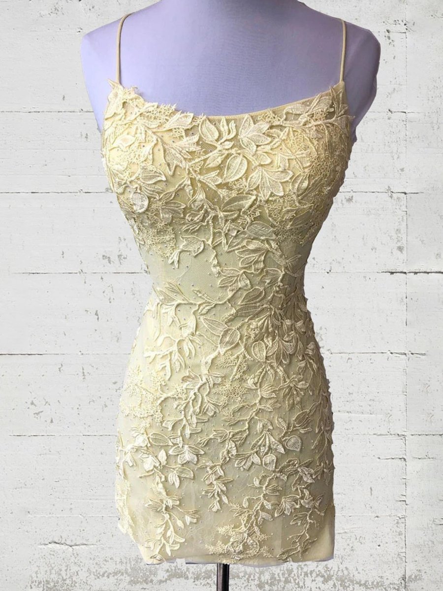 Amari |Sheath Spaghetti Straps Lace Short Homecoming & Cocktail Dresses – Homecoming Dress by KissProm | Available at KissProm