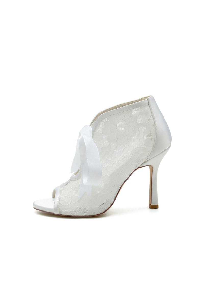 Elegant Lace Bow White High Heels - KissProm