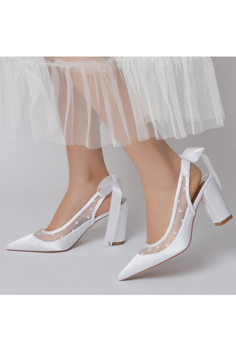 White Hybrid Pump with Transparent Mesh and Silver Heel Accent - KissProm