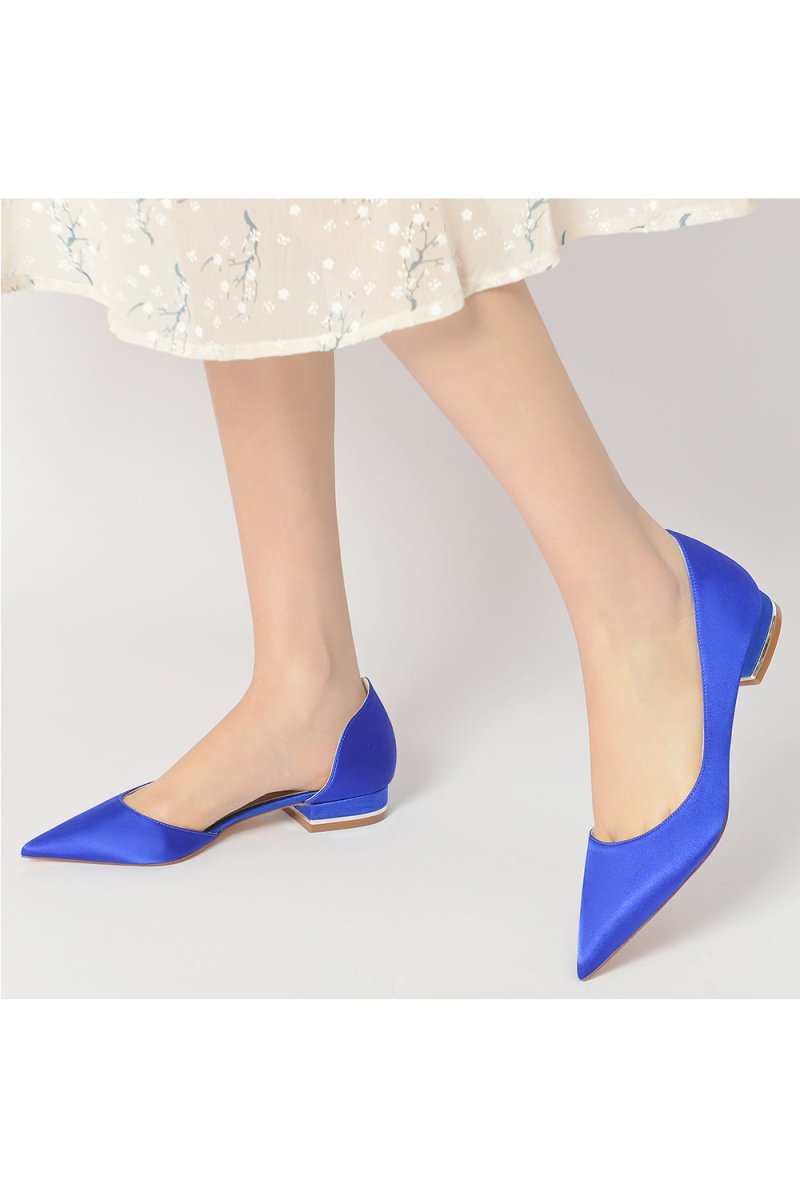 Simple Satin Pointed Toe Kitten Heels - KissProm