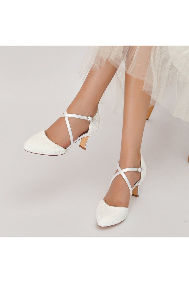 White Lace Mid - Heel Pumps with Elegant Design - KissProm