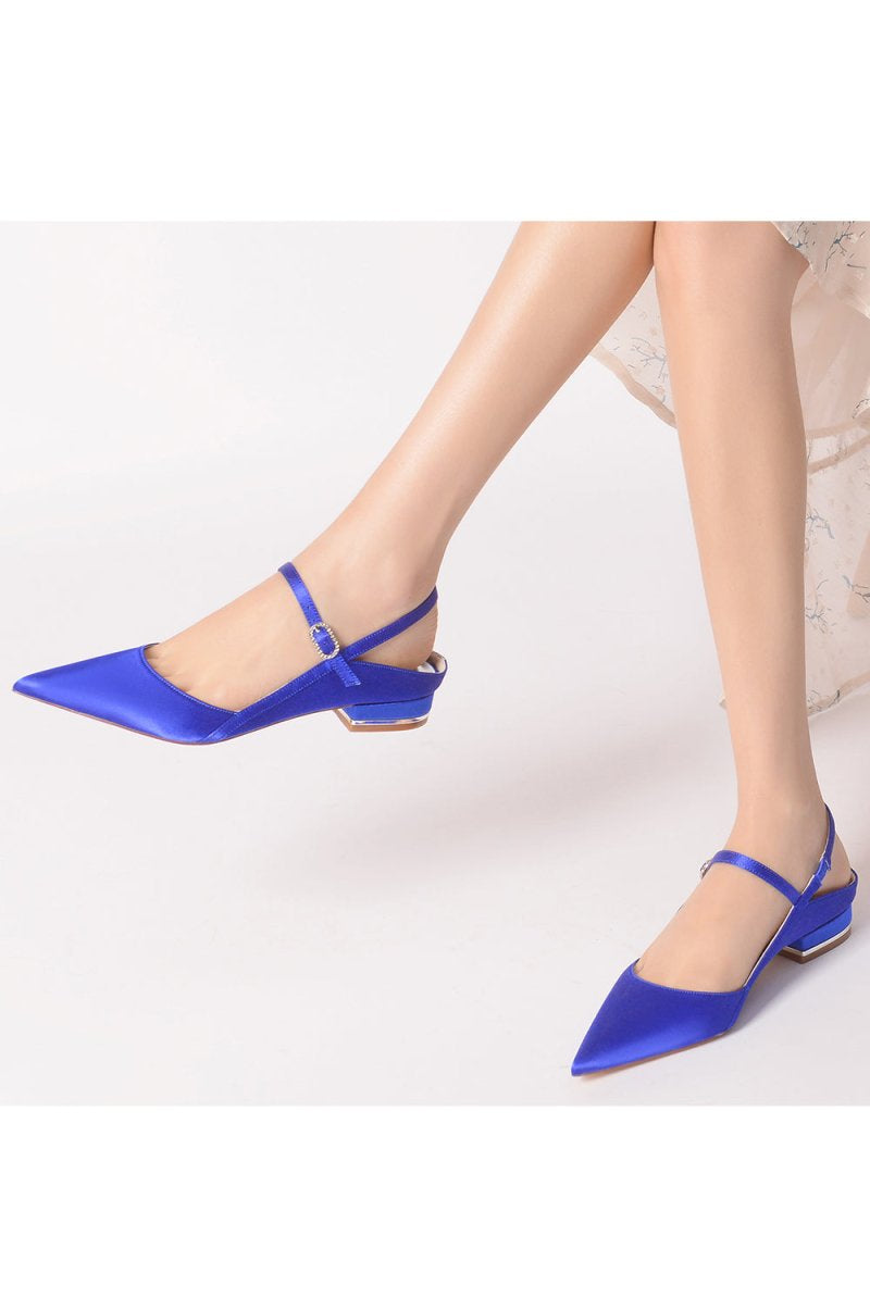 Satin Pointed Toe Buckle Kitten Heels - KissProm