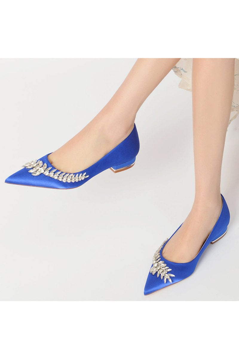 Satin Pointed Toe Beading Kitten Heels - KissProm