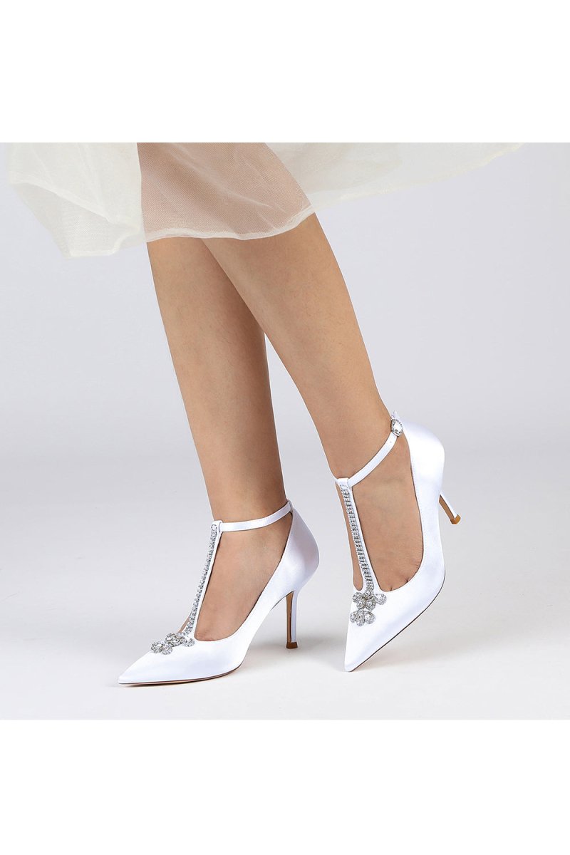 Party Pointed Toe Crystal Strap High Heels Shoes - KissProm
