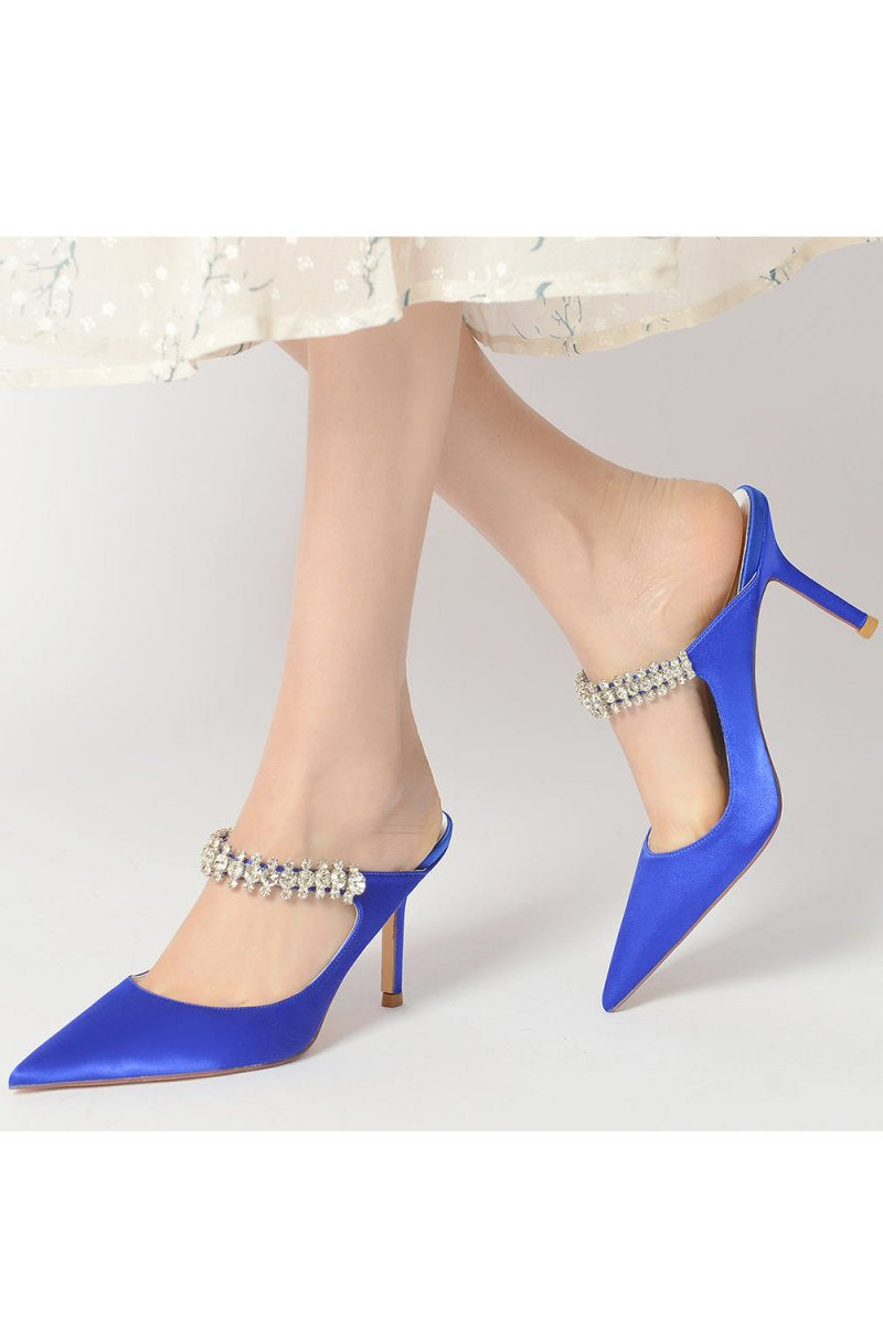 Party Pointed Toe Crystal Strap High Heels - KissProm
